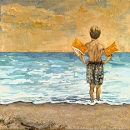Beach Boss Art - Boy with Water Wings Ocean Beach