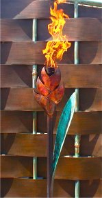 heliconia red green metal tiki torch
