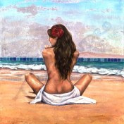 Hula Break Artwork Mixed Media Woman Beach Towel Ocean