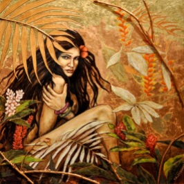 Island Secret Painting Woman tropical foliage