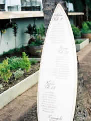 Help your guests find their seats with this surfboard table assignment sign.