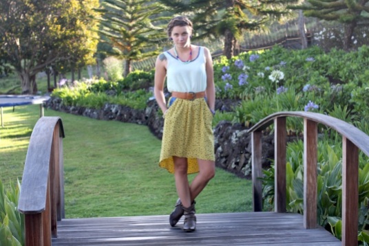 white yellow high low dress made on maui