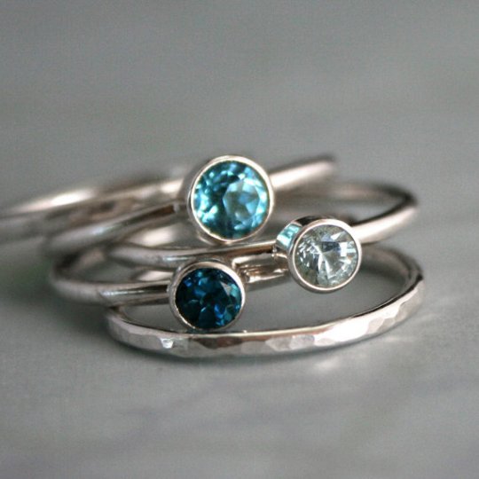 topaz aquamarine silver ring stacking custom 
